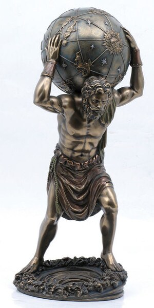 Atlas sculpture with earth bronze statue